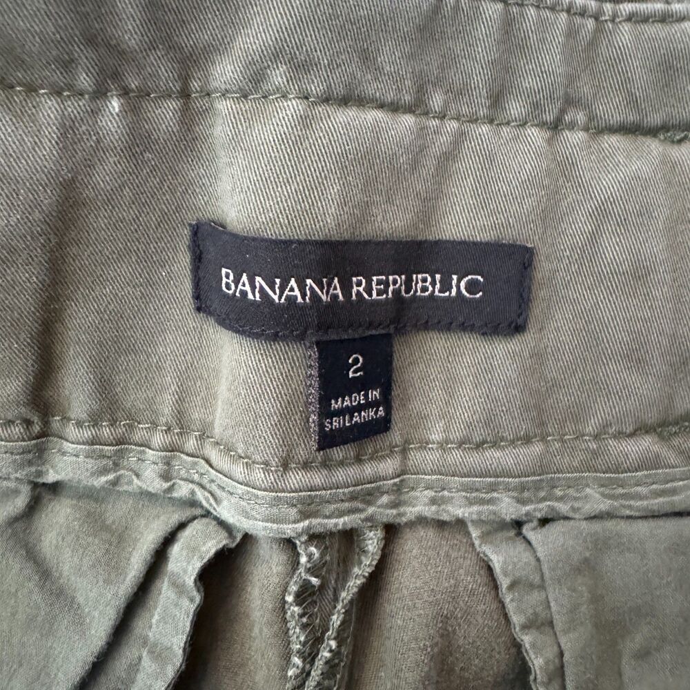 Banana Republic Olive Green Barrel Leg Crop Twill Belted Paper Bag High Waist 2 - Picture 11 of 16